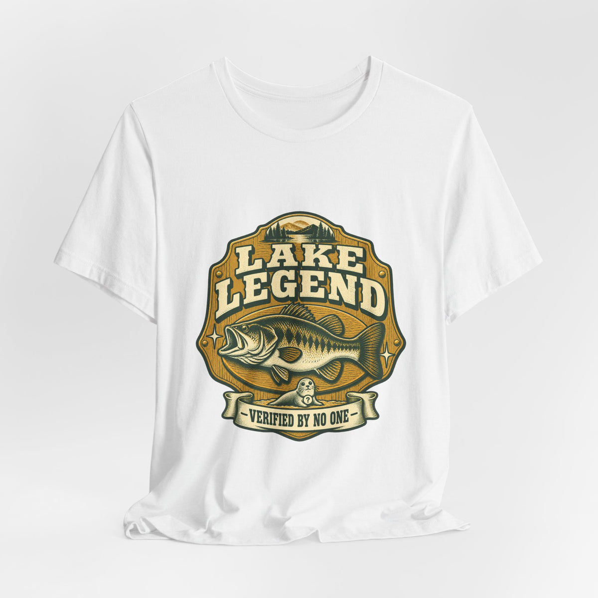 Lake Legend Fishing T-Shirt — Vintage Bass and “Verified by No One” Lake Life Tee