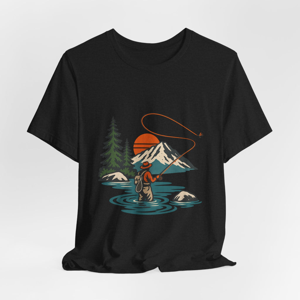 Vintage Fly Fishing Mountain Lake T-Shirt — Retro Angler Outdoors Tee