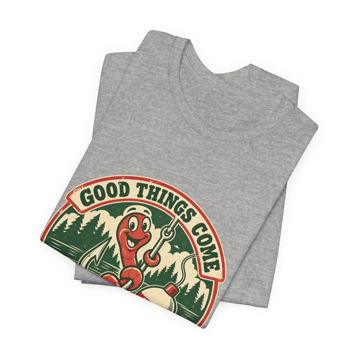 Good Things Come to Those Who Bait T-Shirt — Vintage Fishing Worm and Lake Tee