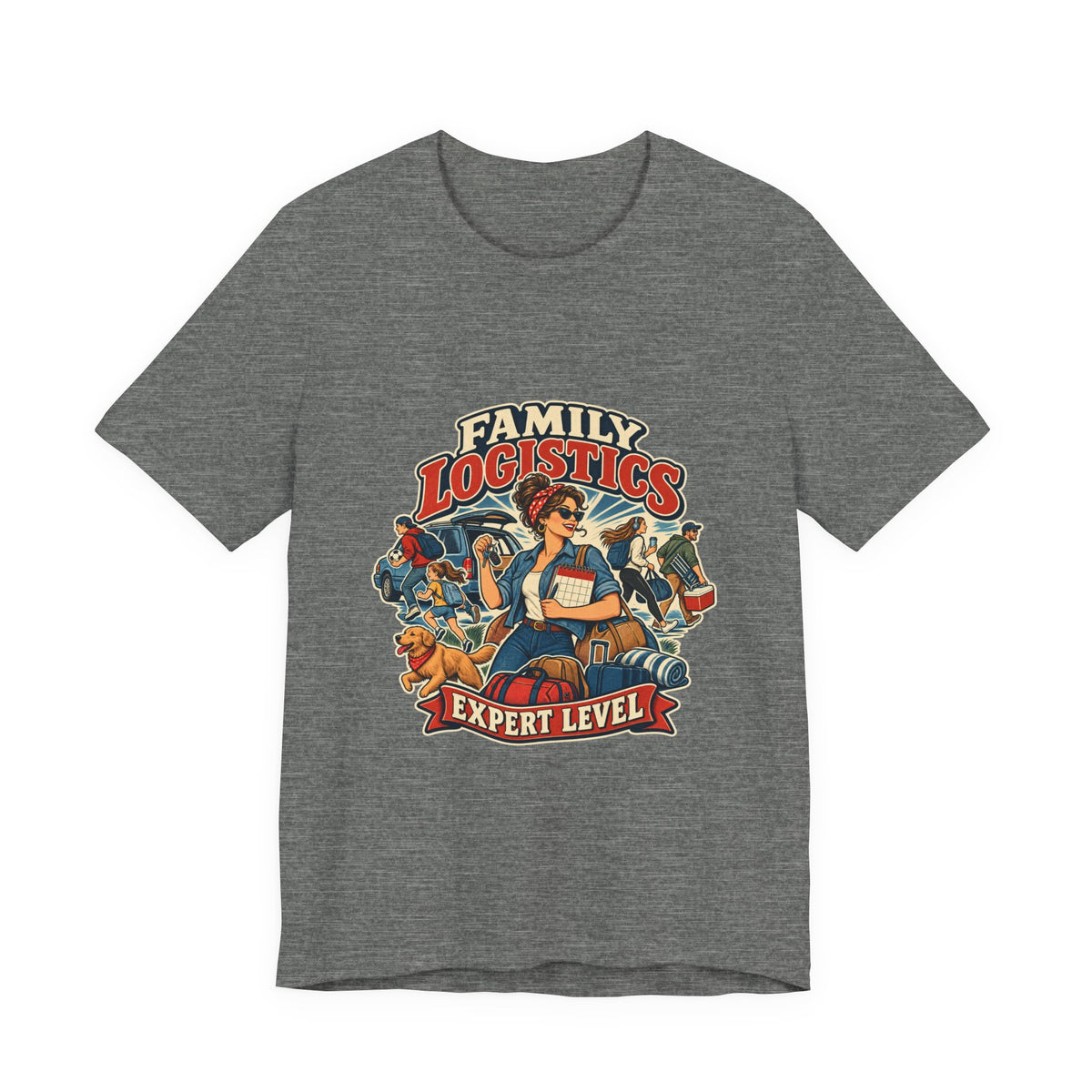 Family Logistics Expert Level T-Shirt — Vintage Mom Life and Family Organizer Tee