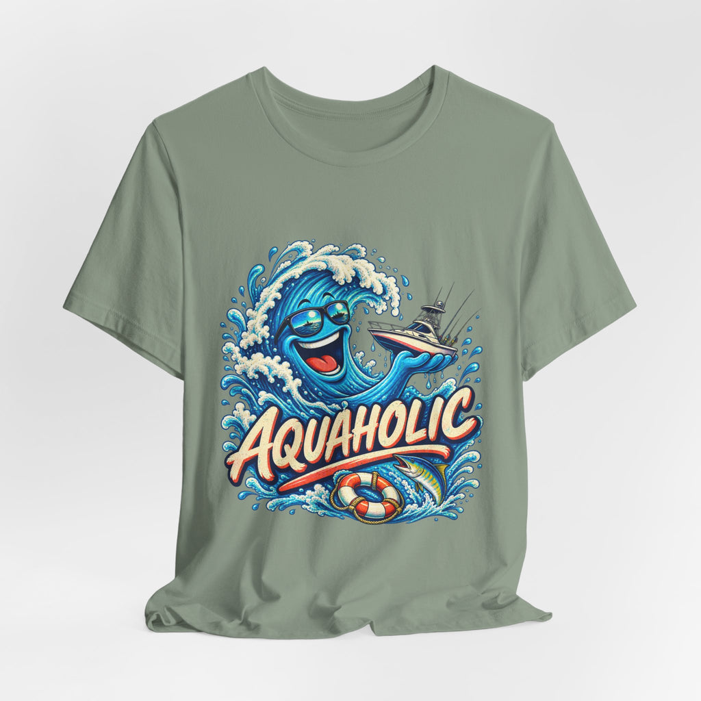 Aquaholic T-Shirt, Vintage Ocean Wave Humor Tee for Boating and Fishing Fans