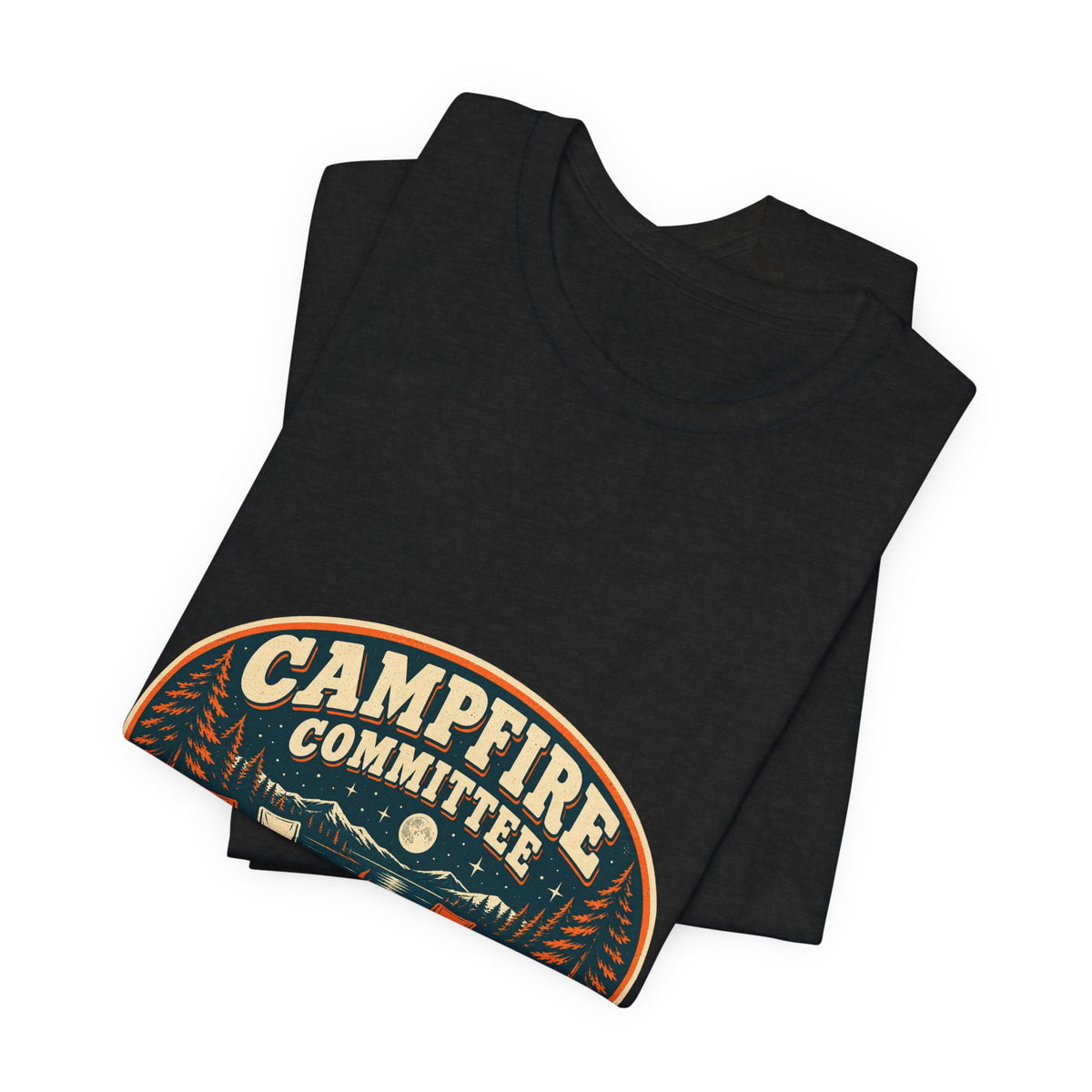 Campfire Committee T-Shirt — Meeting After Sunset Vintage Camping Badge Tee