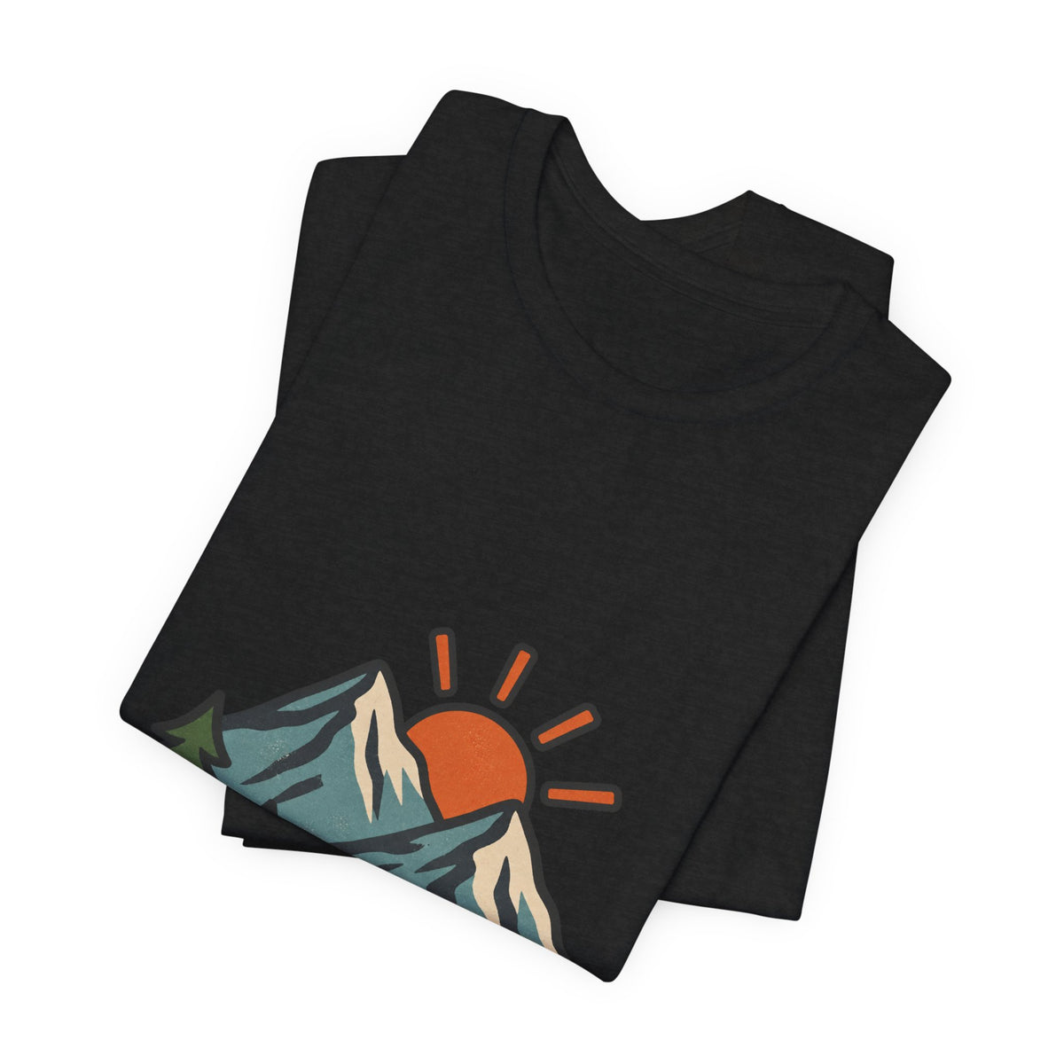 Vintage Mountain Sunrise T-Shirt — Retro Pine Trees, Scenic Hiking Trail & Outdoor Adventure Tee