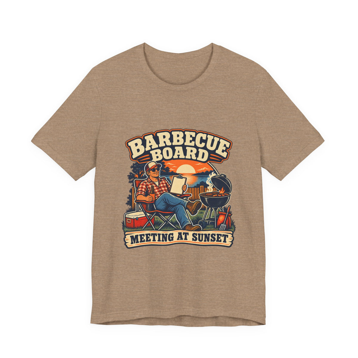 Barbecue Board Meeting at Sunset T-Shirt — Vintage Grilling & Backyard BBQ Humor
