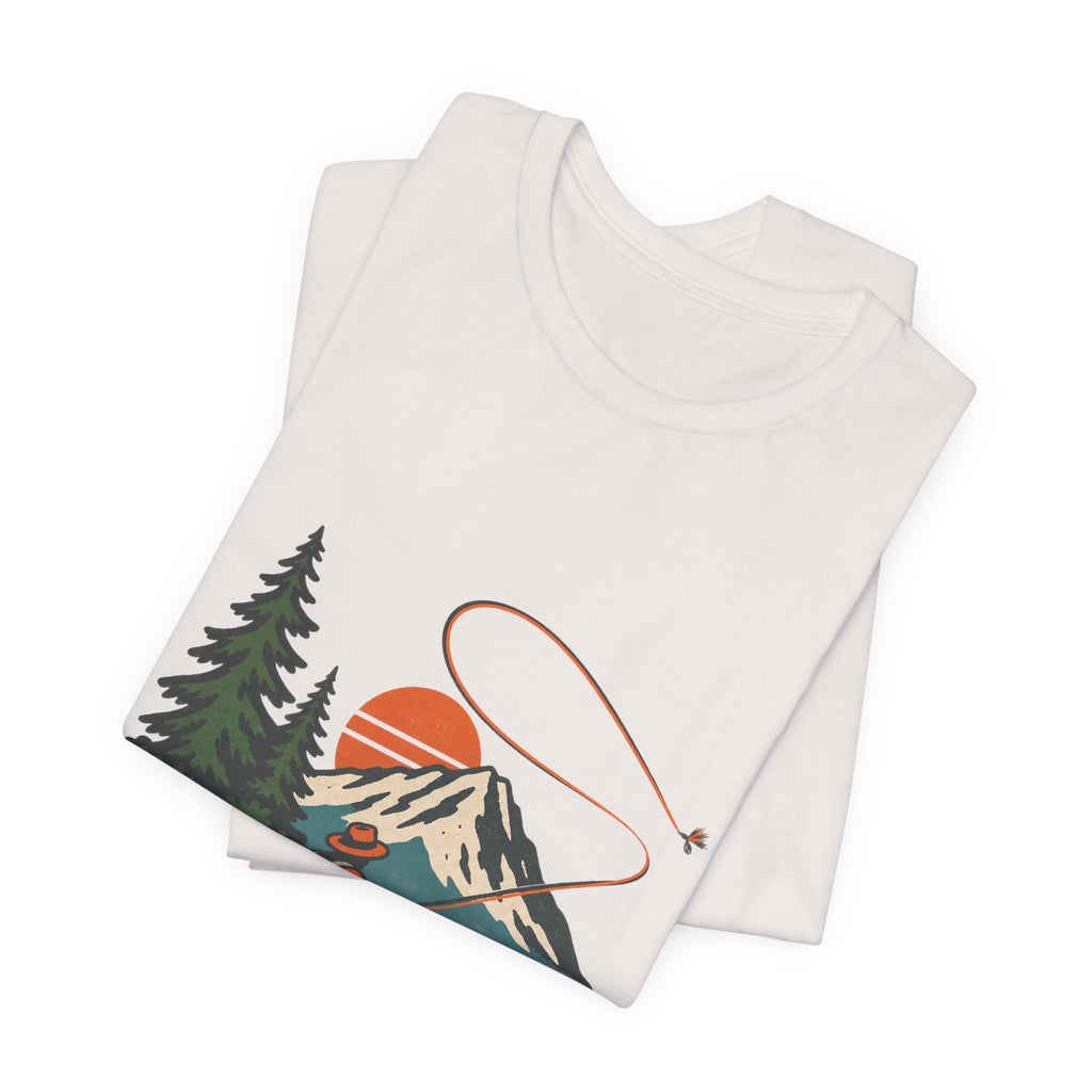 Vintage Fly Fishing Mountain Lake T-Shirt — Retro Angler Outdoors Tee