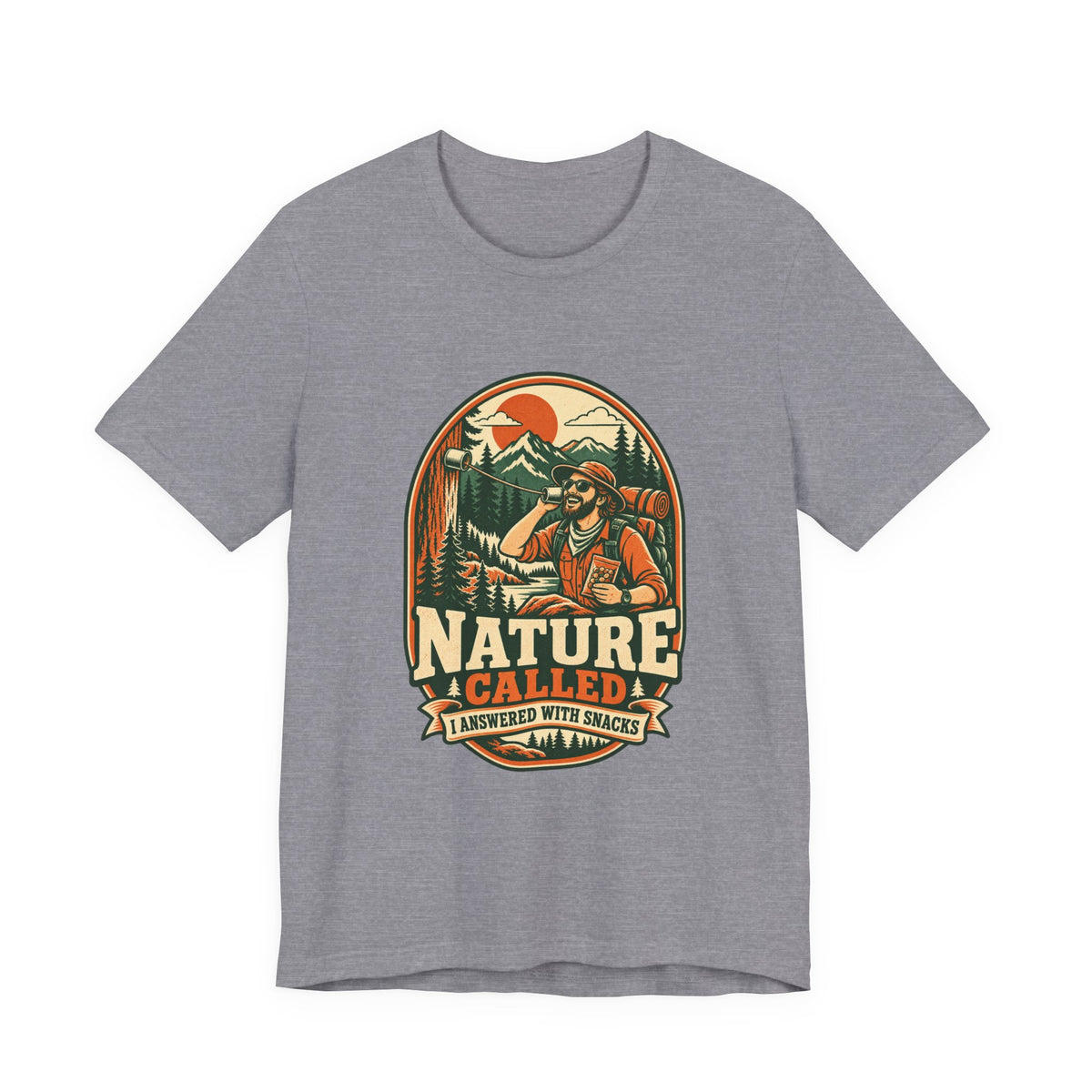 Nature Called, I Answered With Snacks T-Shirt — Funny Hiking & Camping Vintage Outdoors Tee