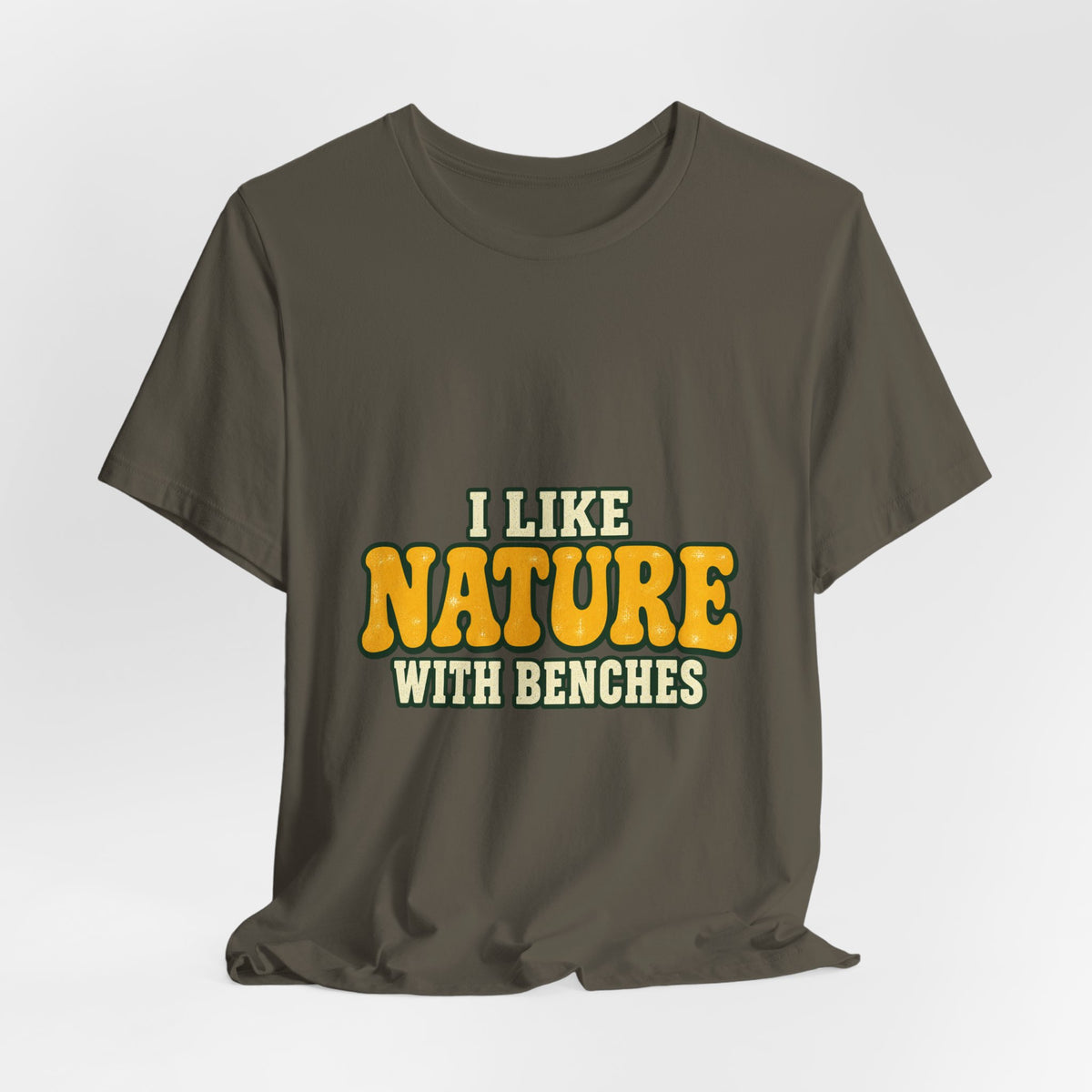 I Like Nature with Benches T-Shirt — Funny Vintage Outdoor Hiking Tee