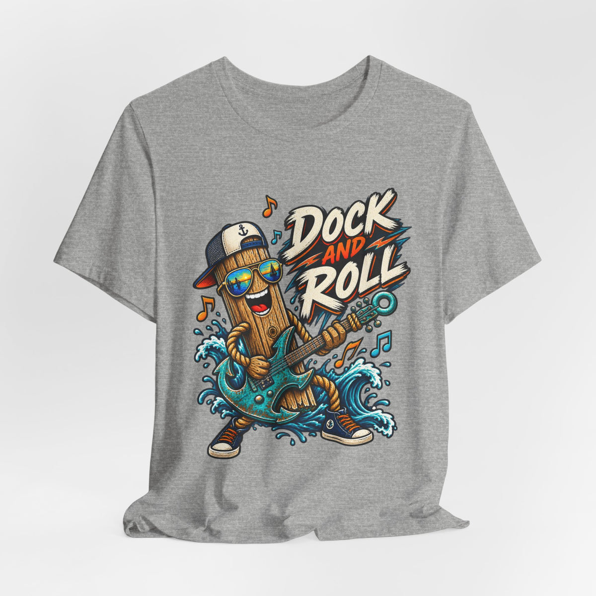 Dock and Roll T-Shirt, Funny Nautical Guitar Vintage Lake Life Tee