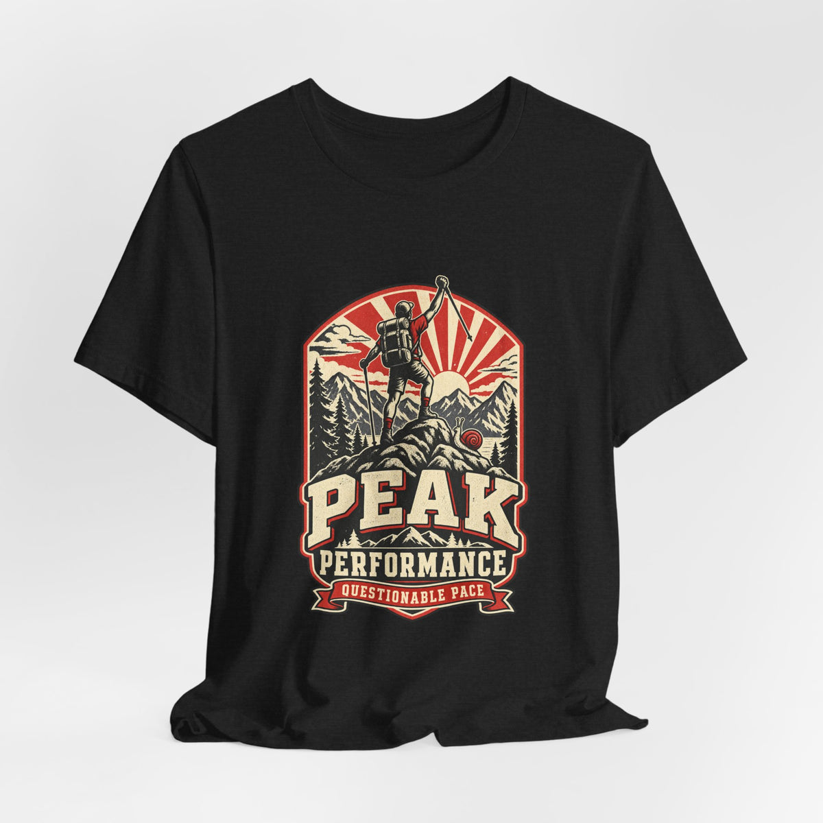 Peak Performance Questionable Pace T-Shirt — Funny Hiking Snail Vintage Mountain Tee