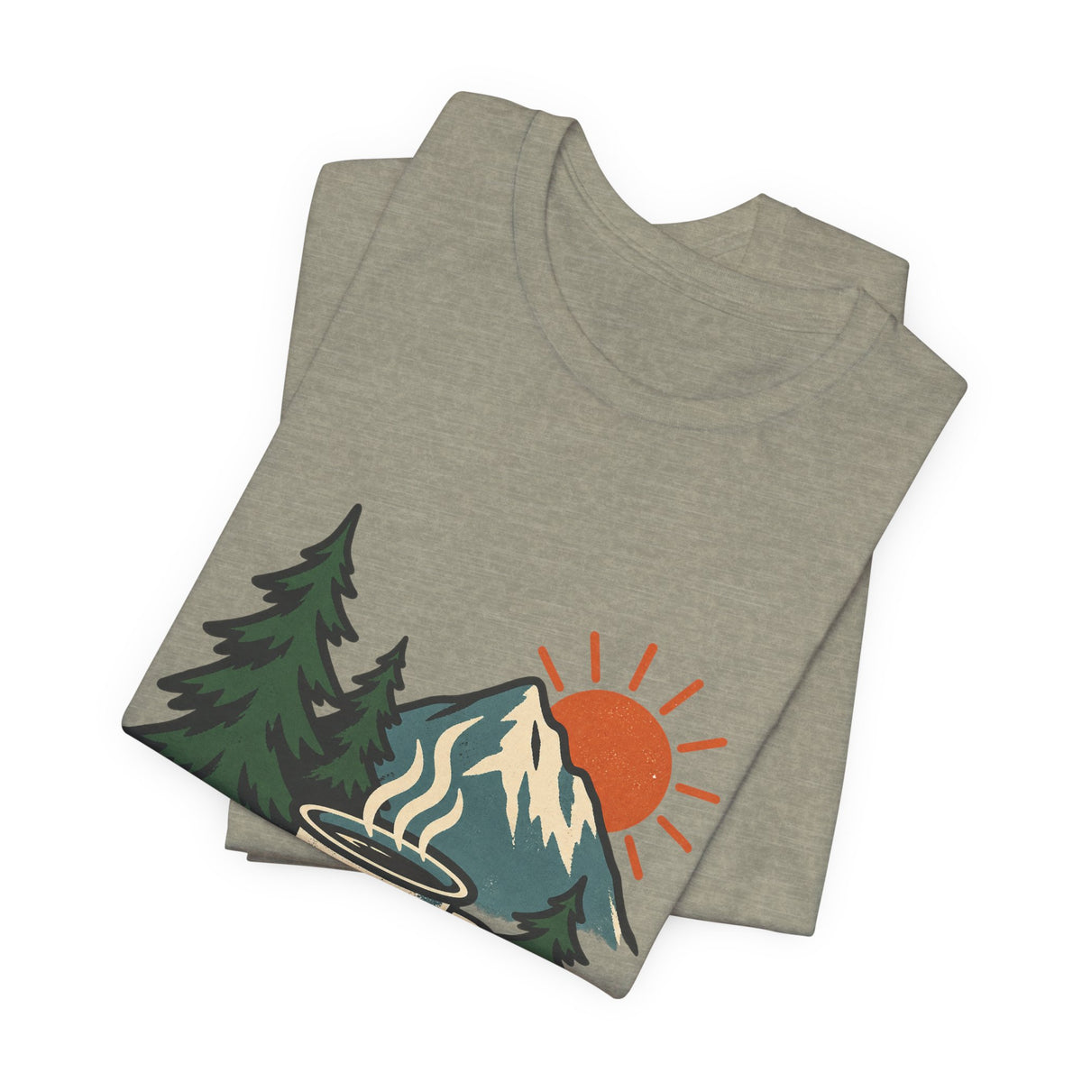 Vintage Camping Coffee Mug T-Shirt — Mountain Sunrise Outdoor Coffee Lover Tee