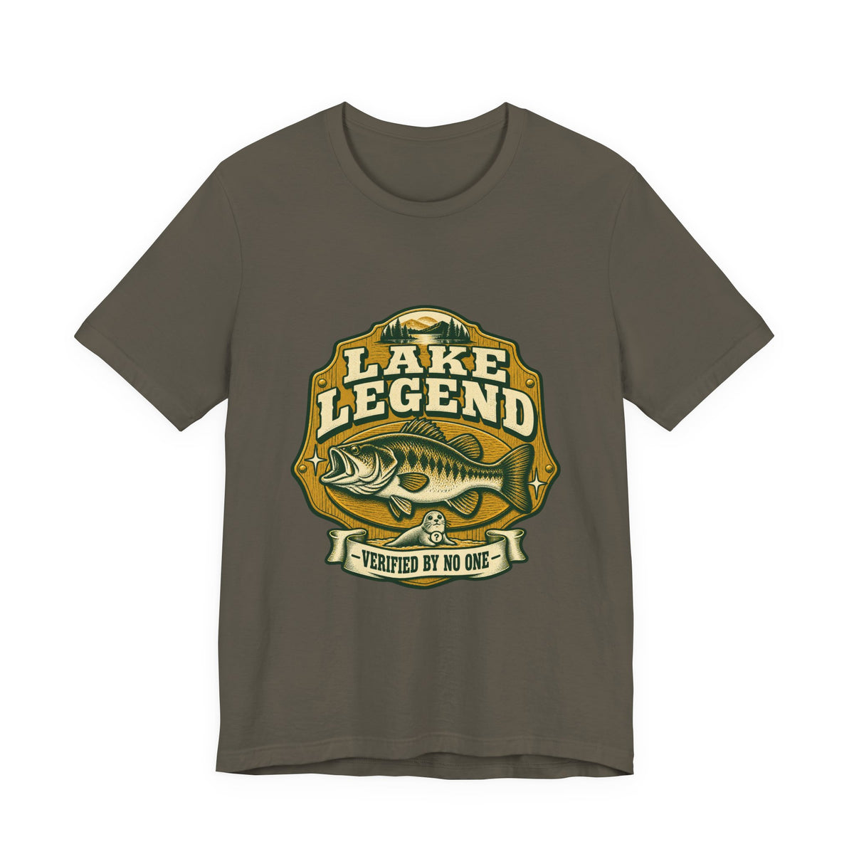 Lake Legend Fishing T-Shirt — Vintage Bass and “Verified by No One” Lake Life Tee