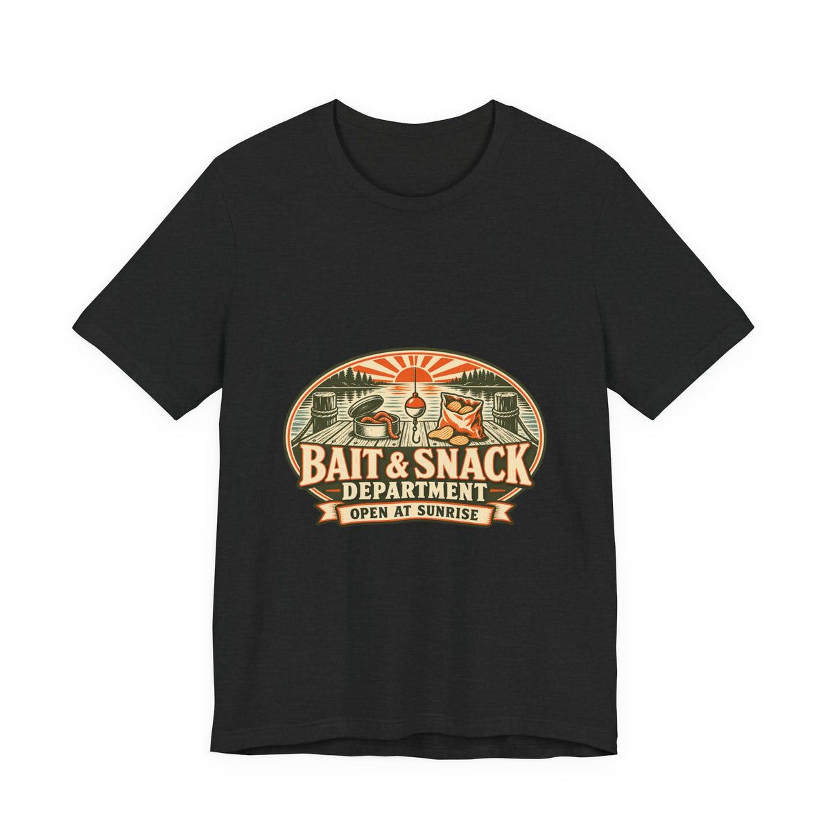 Bait & Snack Department T-Shirt — Open at Sunrise Fishing Dock Vintage Tee