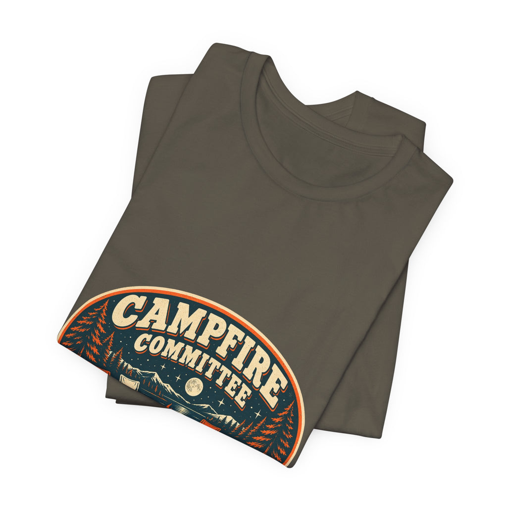 Campfire Committee T-Shirt — Meeting After Sunset Vintage Camping Badge Tee