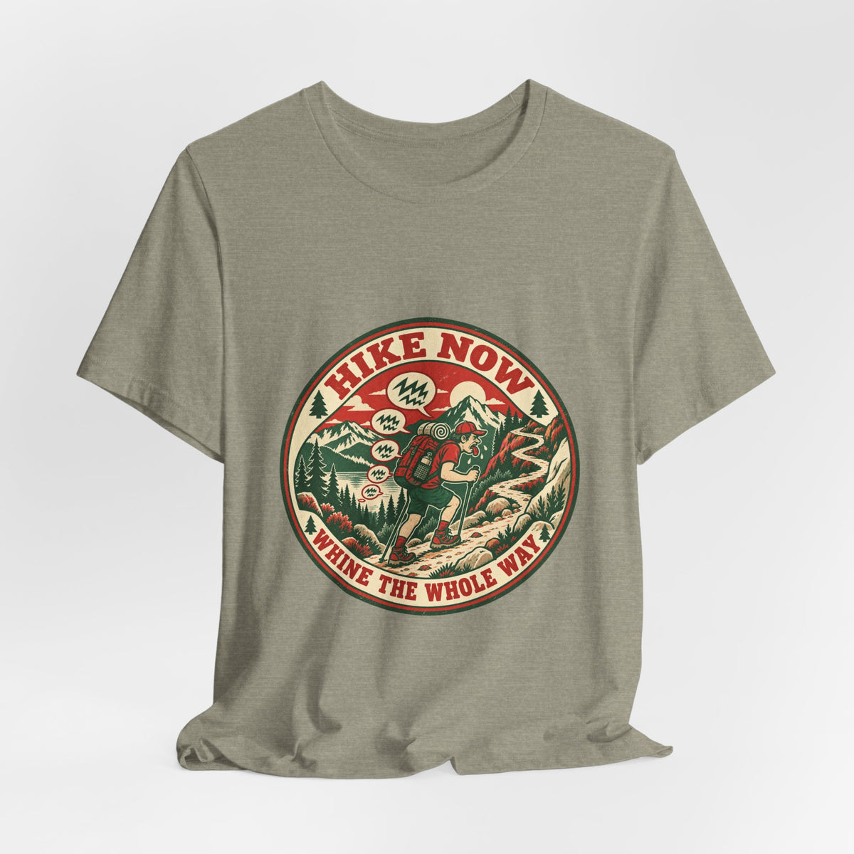 Hike Now, Wine the Whole Way T-Shirt — Funny Vintage Hiking Mountain Tee