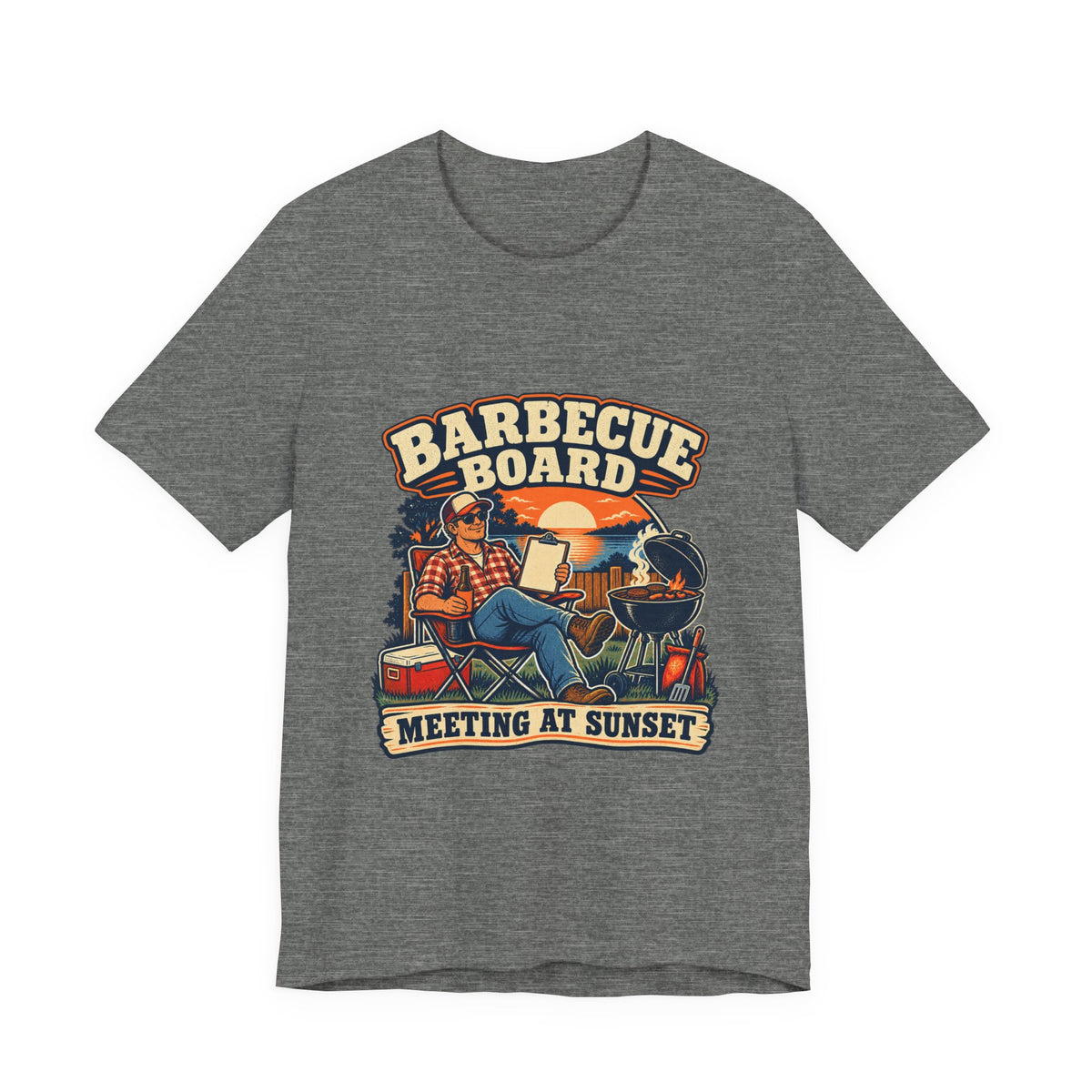 Barbecue Board Meeting at Sunset T-Shirt — Vintage Grilling & Backyard BBQ Humor