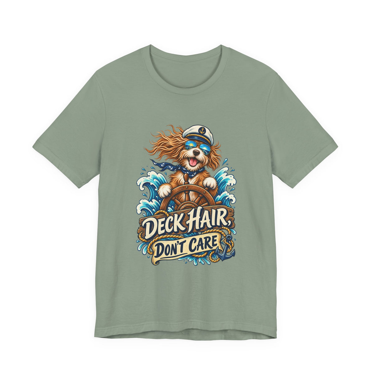 Deck Hair Don’t Care Dog Sailor T-Shirt — Funny Nautical Sea Dog Vintage Tee