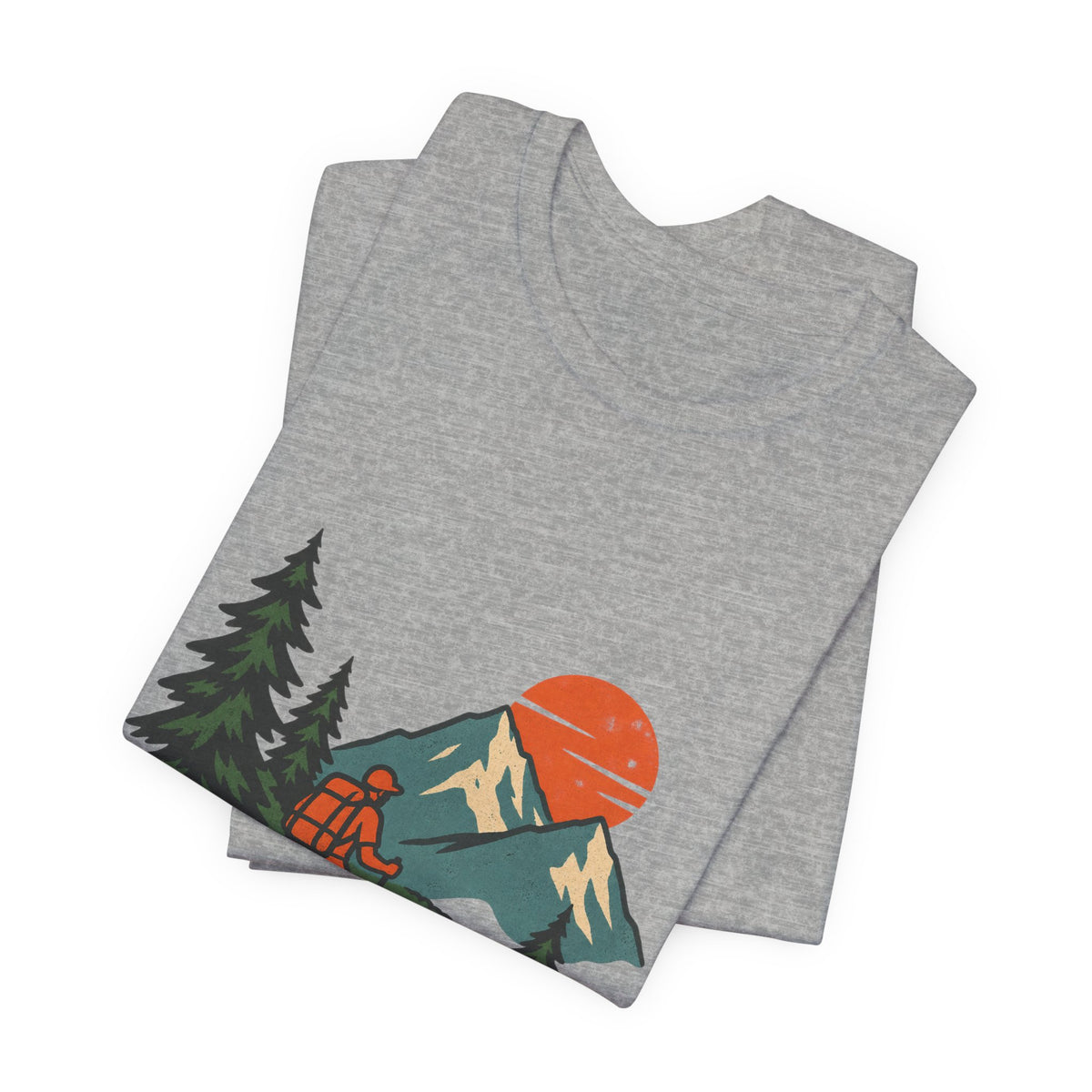 Retro Trail Hiker Mountain Sunset T-Shirt — Vintage Hiking Adventure Tee