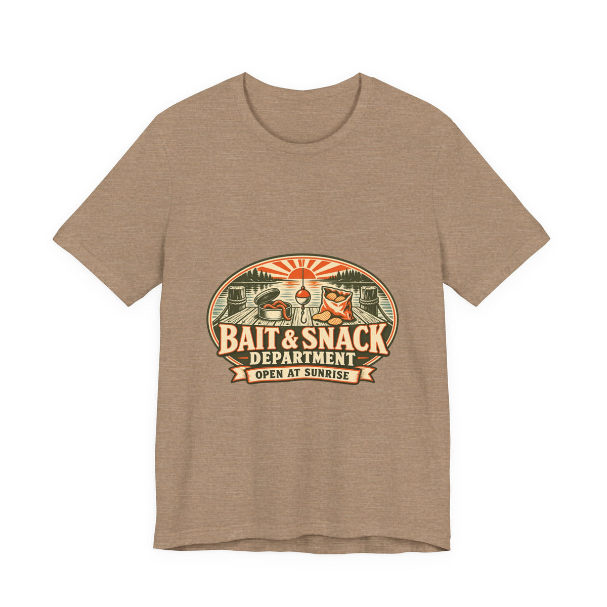 Bait & Snack Department T-Shirt — Open at Sunrise Fishing Dock Vintage Tee