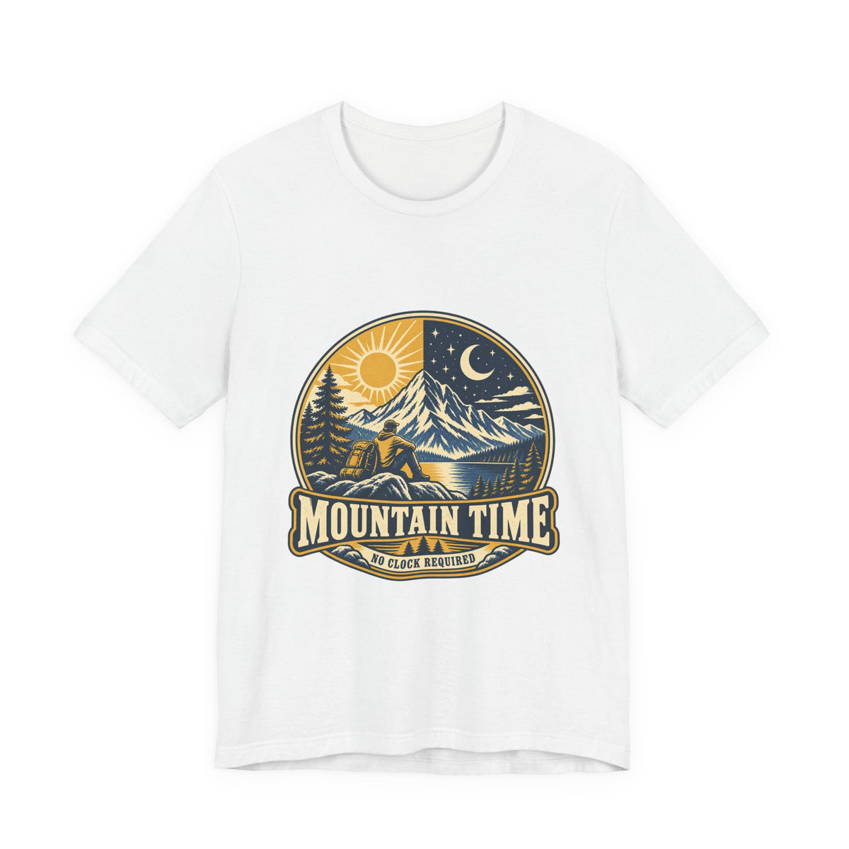 Mountain Time T-Shirt, No Clock Required Vintage Hiking Mountain Lake Tee