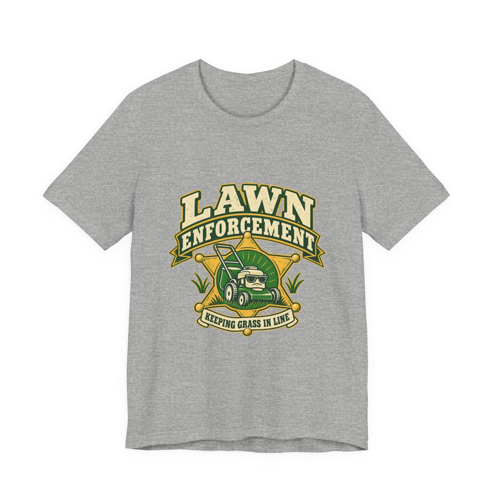 Lawn Enforcement Mower T-Shirt — Keeping Grass in Line Vintage Lawn Care Tee