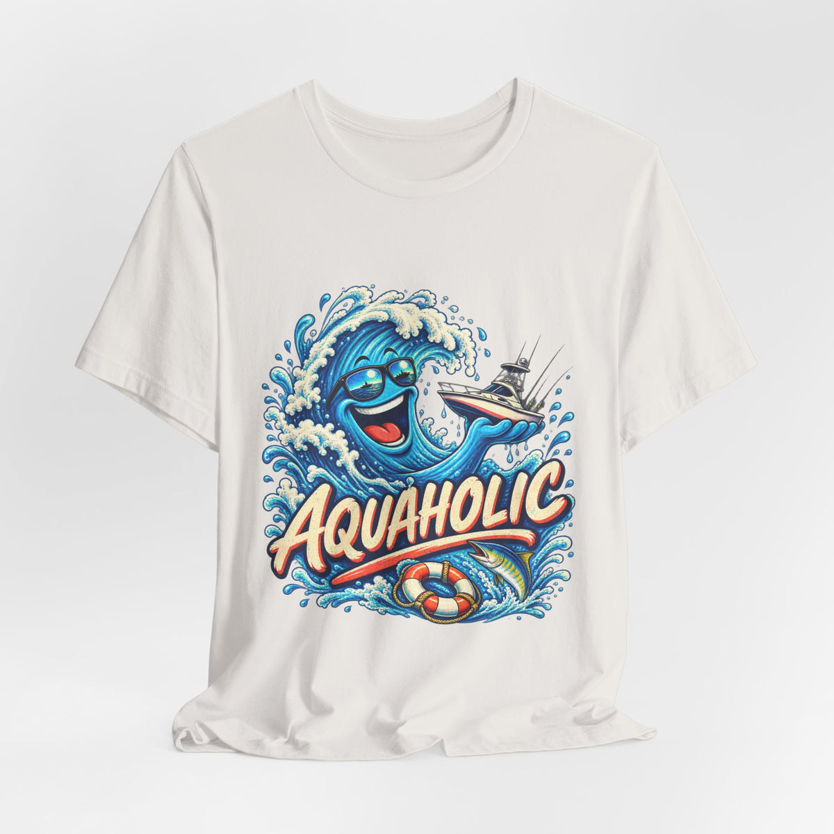 Aquaholic T-Shirt, Vintage Ocean Wave Humor Tee for Boating and Fishing Fans