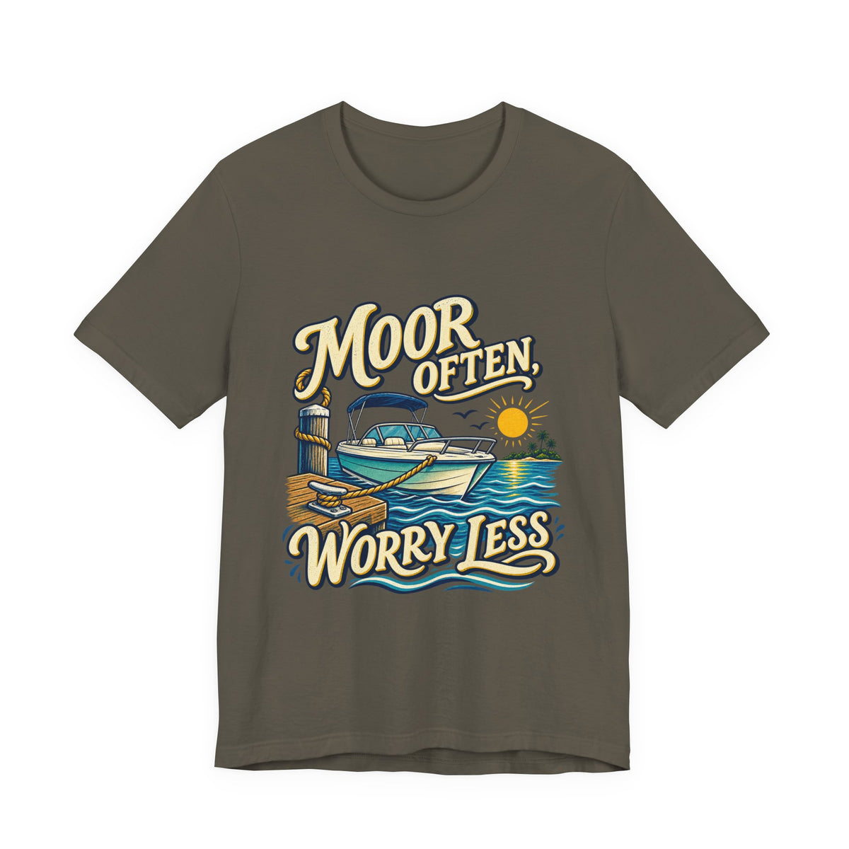 Moor Often Worry Less Boat T-Shirt — Vintage Boating and Lake Life Humor Tee