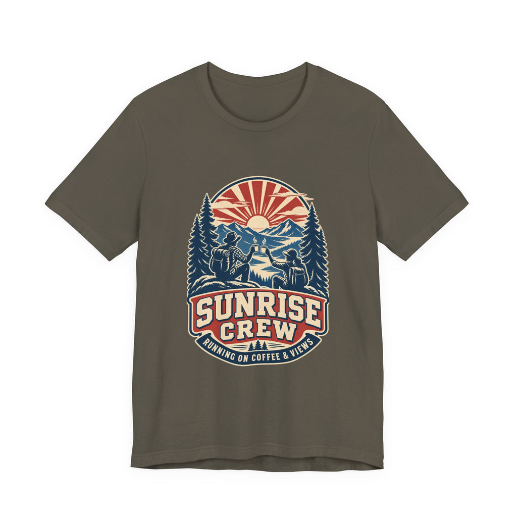 Sunrise Crew Hiking Tee — Running on Coffee & Views Vintage Mountain Shirt