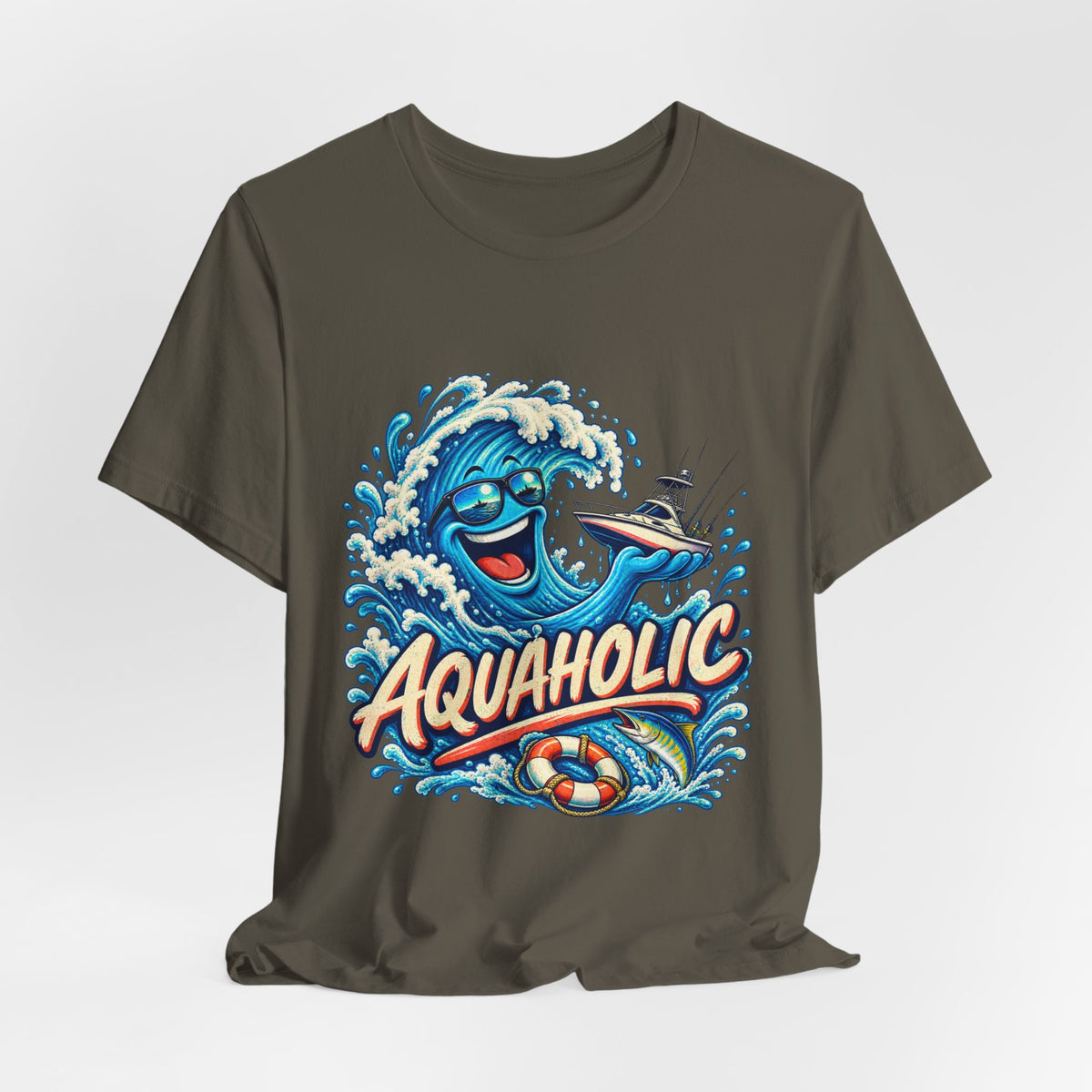 Aquaholic T-Shirt, Vintage Ocean Wave Humor Tee for Boating and Fishing Fans