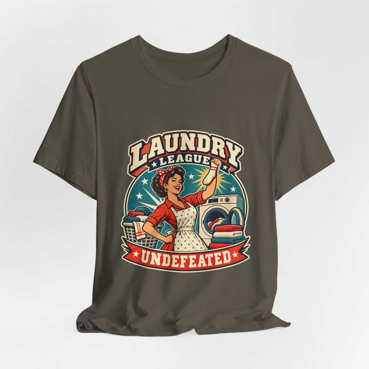 Laundry League Undefeated T-Shirt, Vintage Retro Laundry Room Humor Tee
