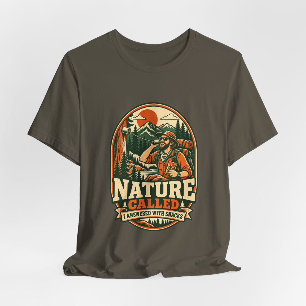Nature Called, I Answered With Snacks T-Shirt — Funny Hiking & Camping Vintage Outdoors Tee