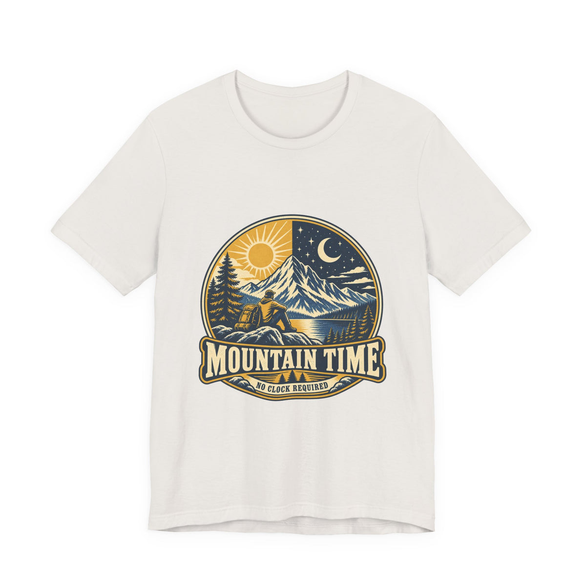 Mountain Time T-Shirt, No Clock Required Vintage Hiking Mountain Lake Tee