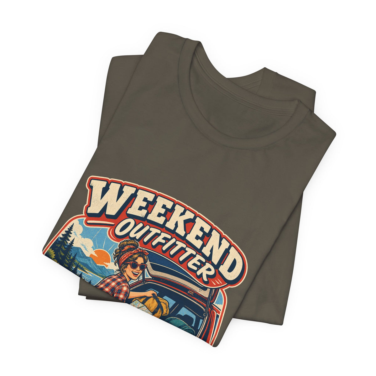Weekend Outfitter Vintage Adventure T-Shirt — Bags Snacks Backup Plans Retro Road Trip Tee