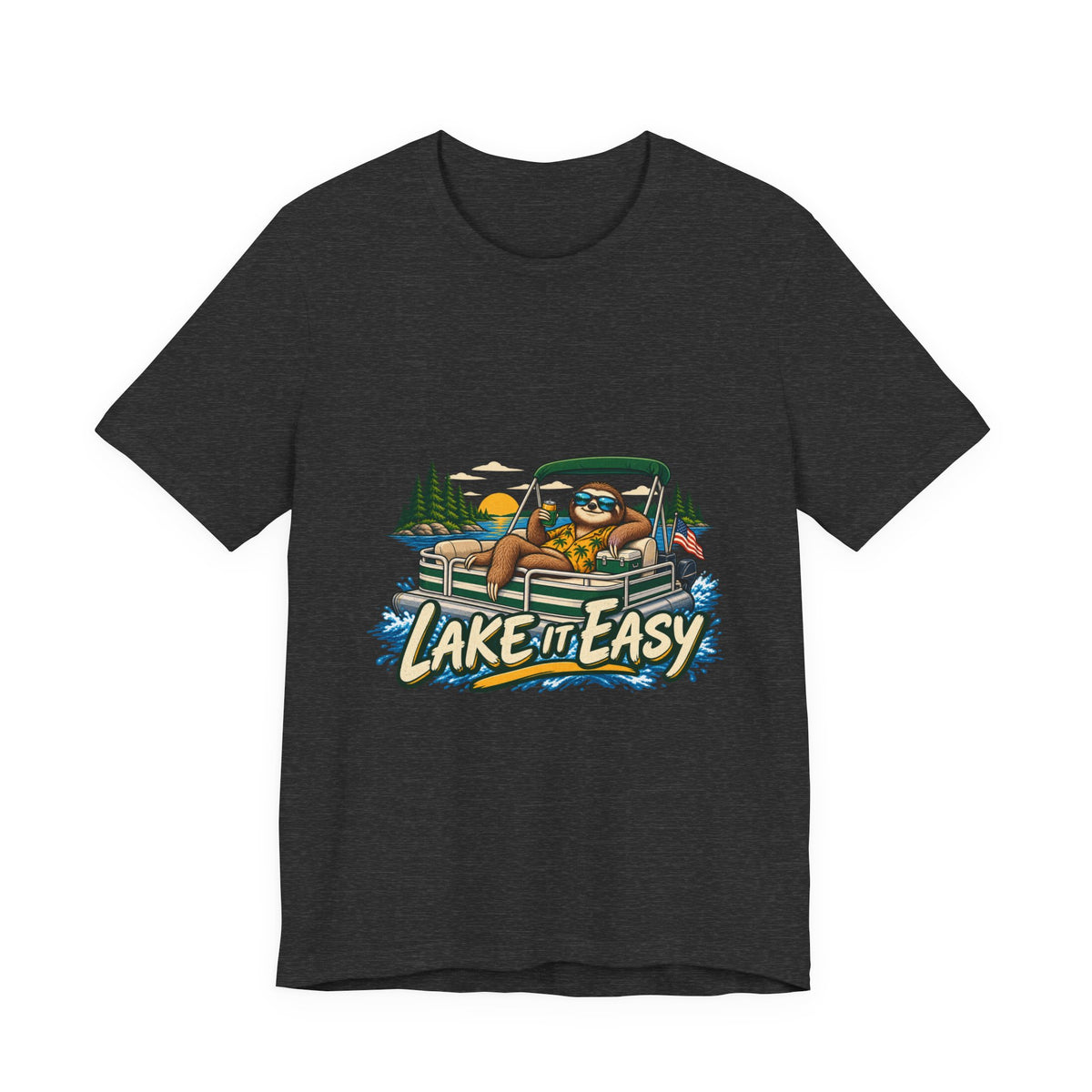 Lake It Easy Sloth Pontoon Boat T-Shirt — Vintage Summer Lake Life Humor Tee