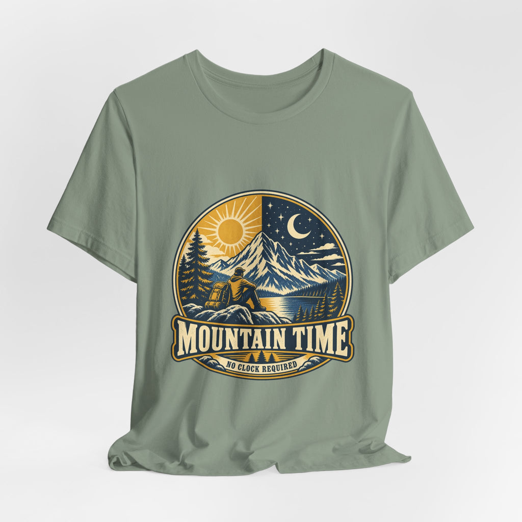 Mountain Time T-Shirt, No Clock Required Vintage Hiking Mountain Lake Tee