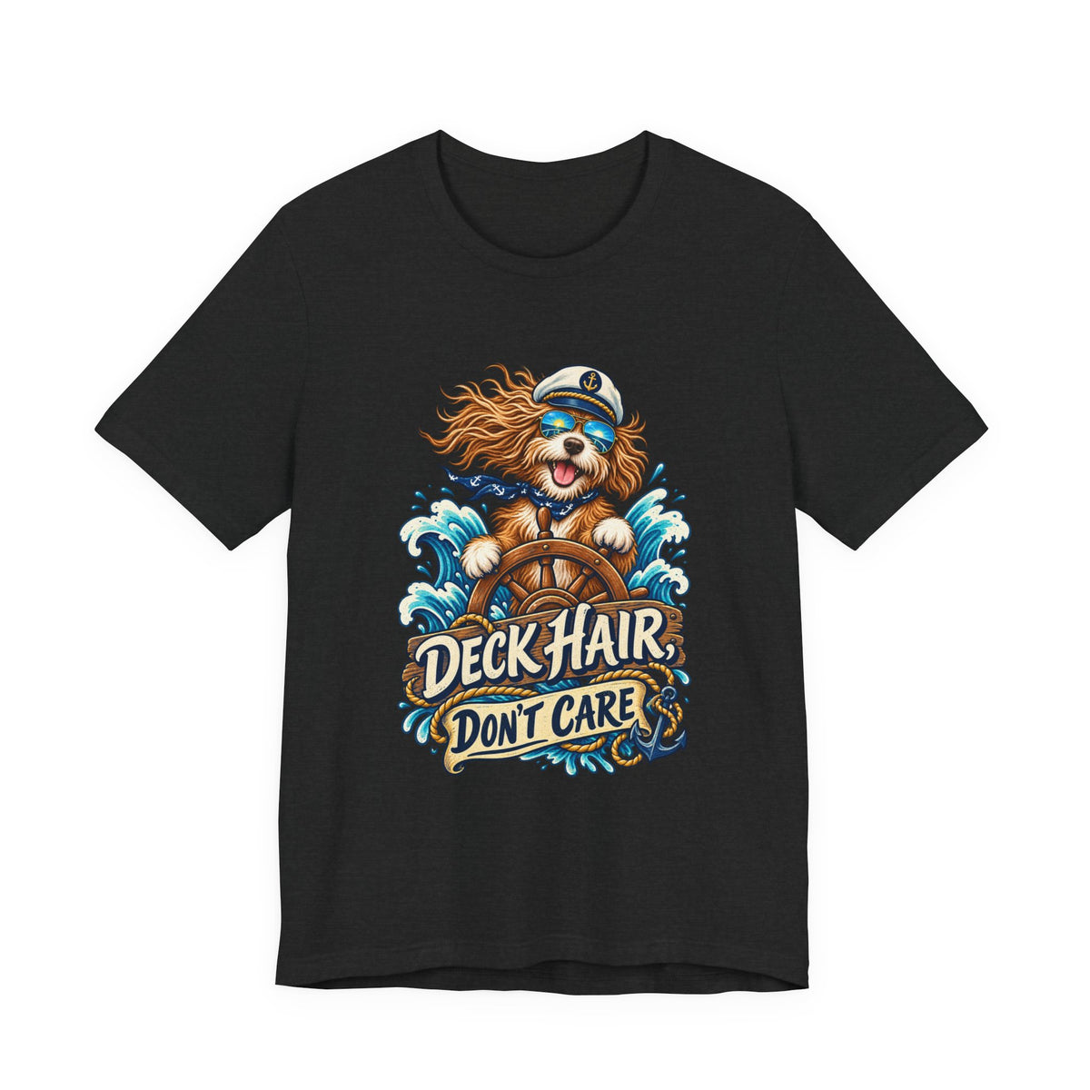 Deck Hair Don’t Care Dog Sailor T-Shirt — Funny Nautical Sea Dog Vintage Tee