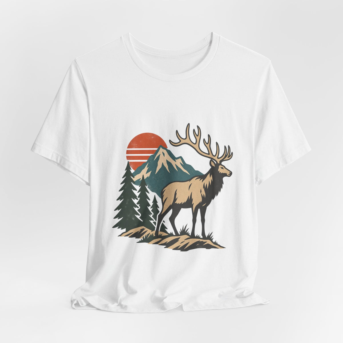Vintage Elk Mountain T-Shirt, Retro Wilderness Deer and Pine Forest Graphic Tee
