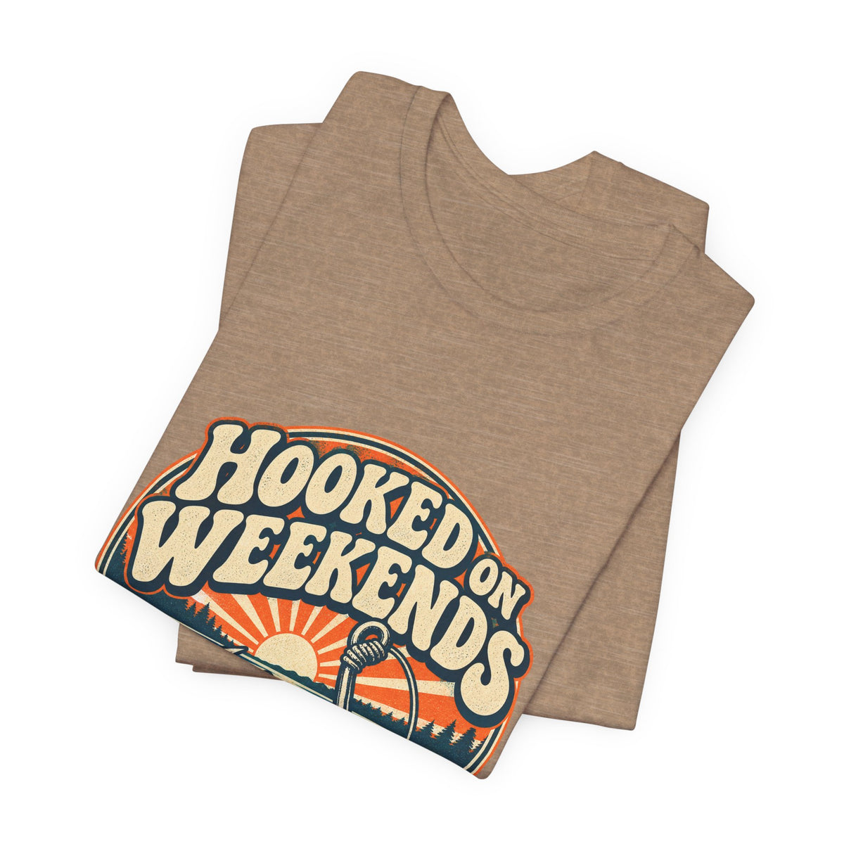 Hooked on Weekends Fishing T-Shirt — Vintage Lake Reel & Sunrise Tee