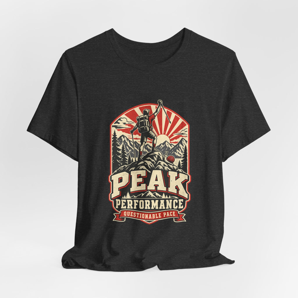 Peak Performance Questionable Pace T-Shirt — Funny Hiking Snail Vintage Mountain Tee