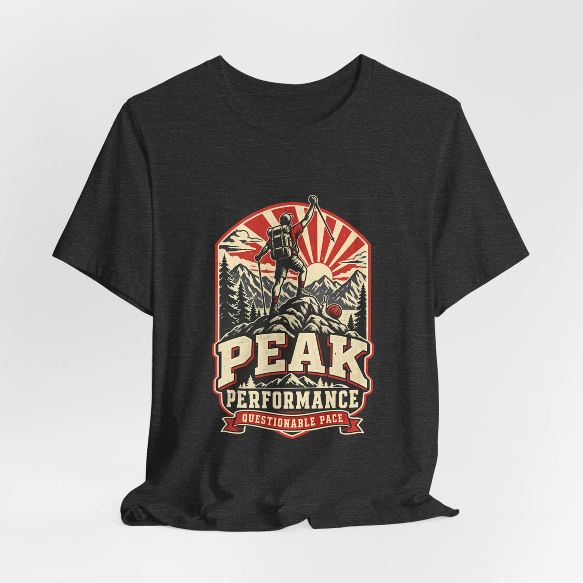 Peak Performance Questionable Pace T-Shirt — Funny Hiking Snail Vintage Mountain Tee