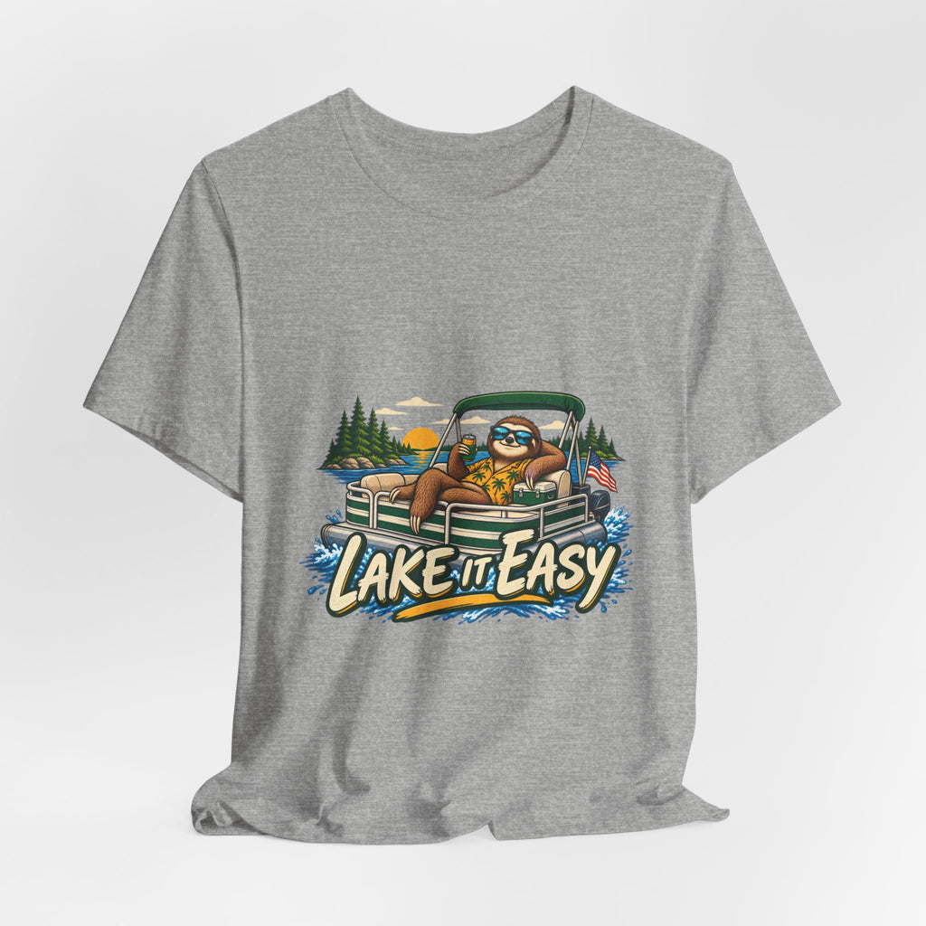 Lake It Easy Sloth Pontoon Boat T-Shirt — Vintage Summer Lake Life Humor Tee