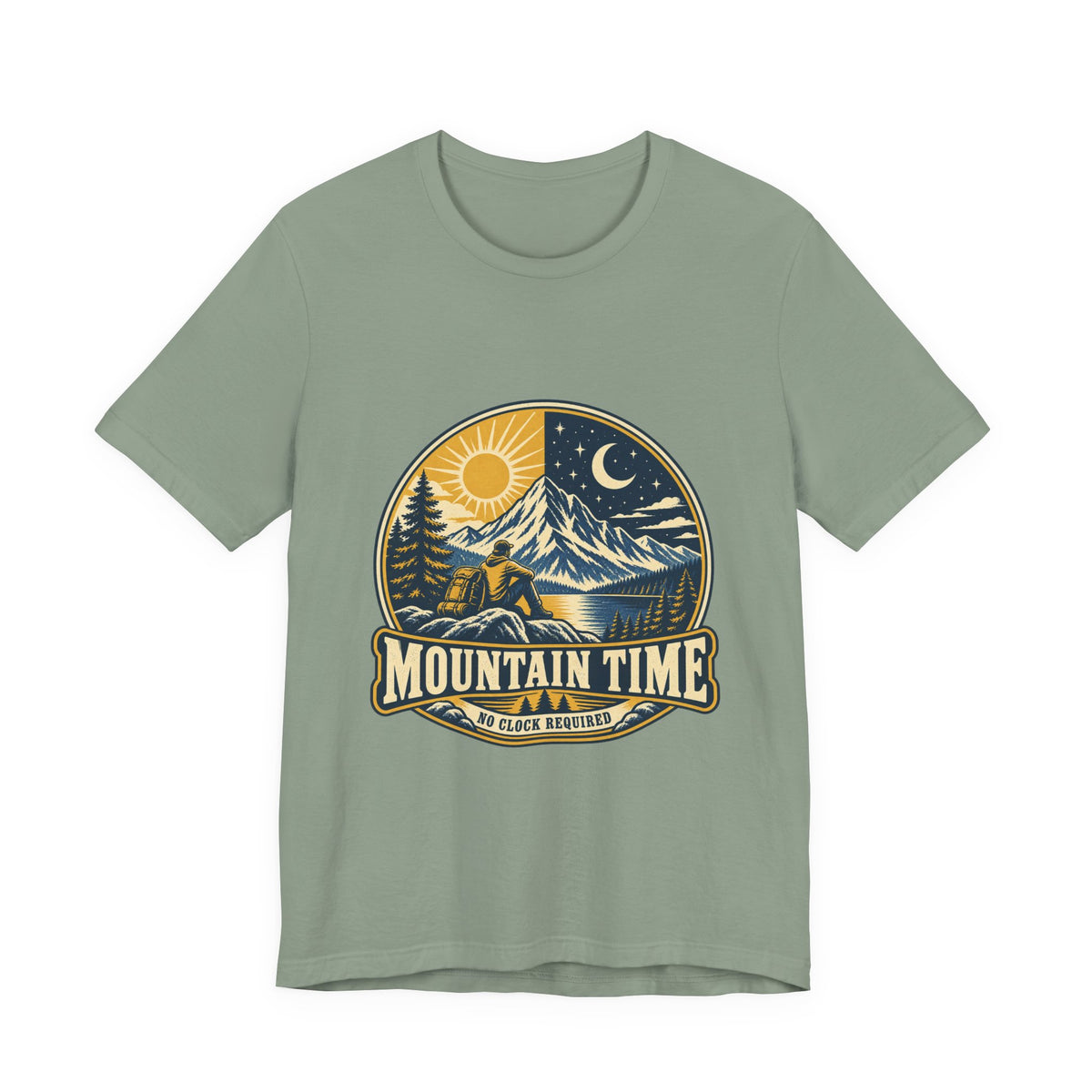 Mountain Time T-Shirt, No Clock Required Vintage Hiking Mountain Lake Tee