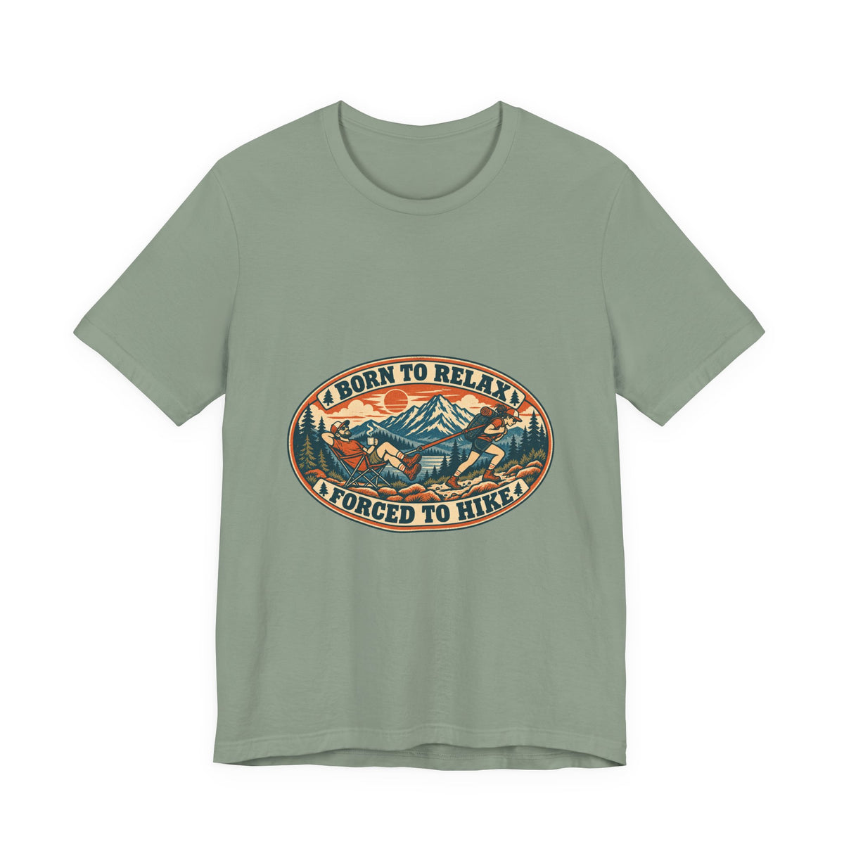 Born to Relax Forced to Hike T-Shirt — Funny Vintage Hiking and Camping Tee