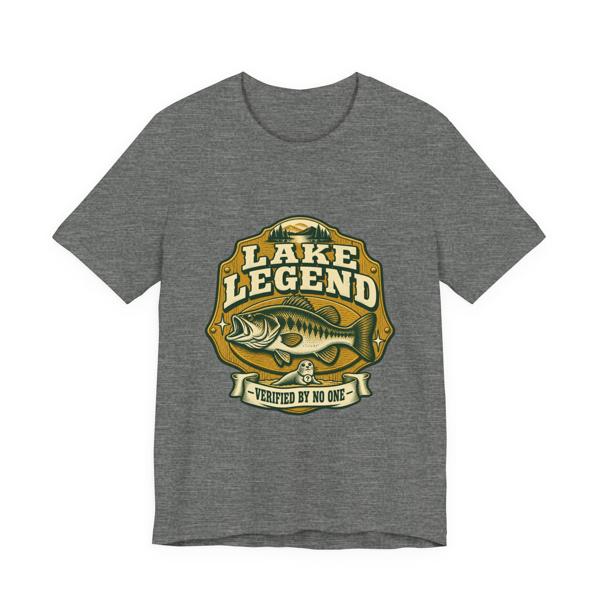 Lake Legend Fishing T-Shirt — Vintage Bass and “Verified by No One” Lake Life Tee
