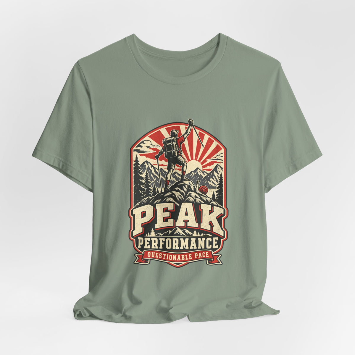 Peak Performance Questionable Pace T-Shirt — Funny Hiking Snail Vintage Mountain Tee