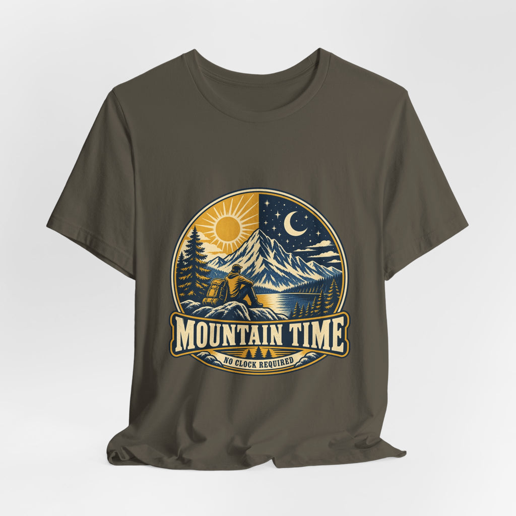 Mountain Time T-Shirt, No Clock Required Vintage Hiking Mountain Lake Tee