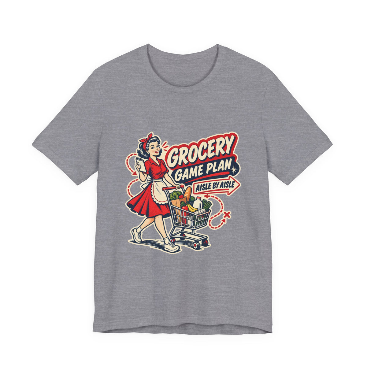 Grocery Game Plan Vintage T-Shirt — Aisle by Aisle Retro Shopping Humor Tee