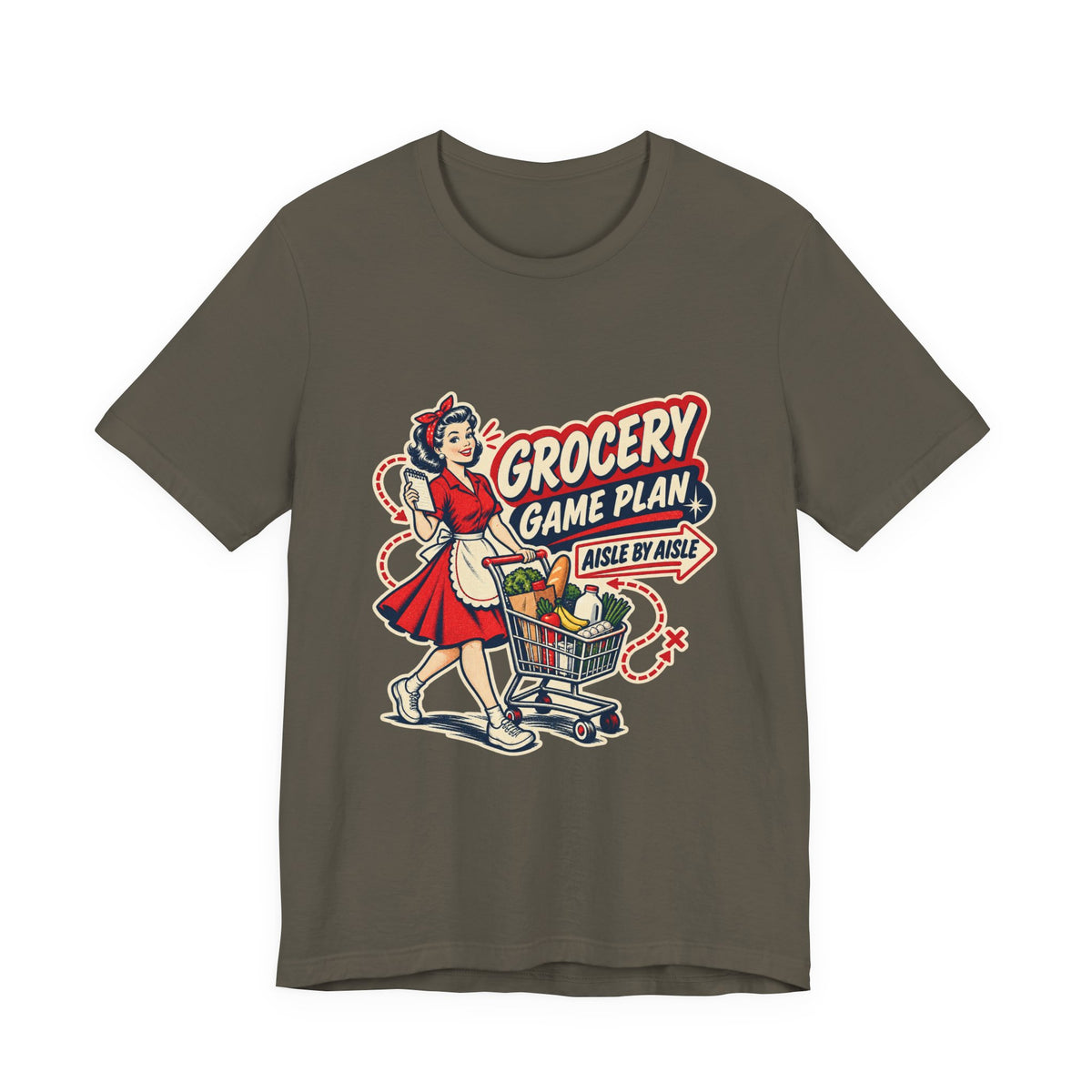 Grocery Game Plan Vintage T-Shirt — Aisle by Aisle Retro Shopping Humor Tee