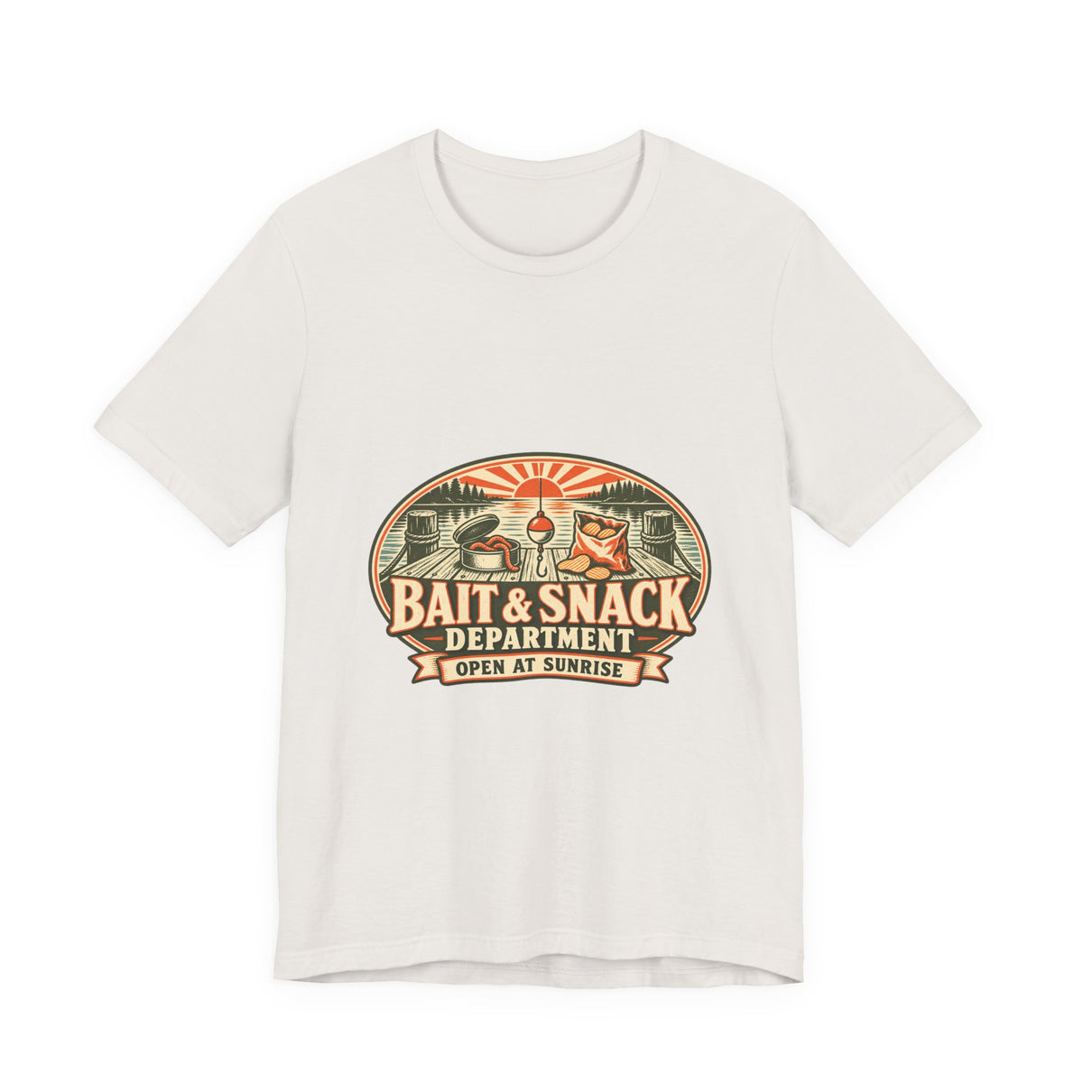 Bait & Snack Department T-Shirt — Open at Sunrise Fishing Dock Vintage Tee