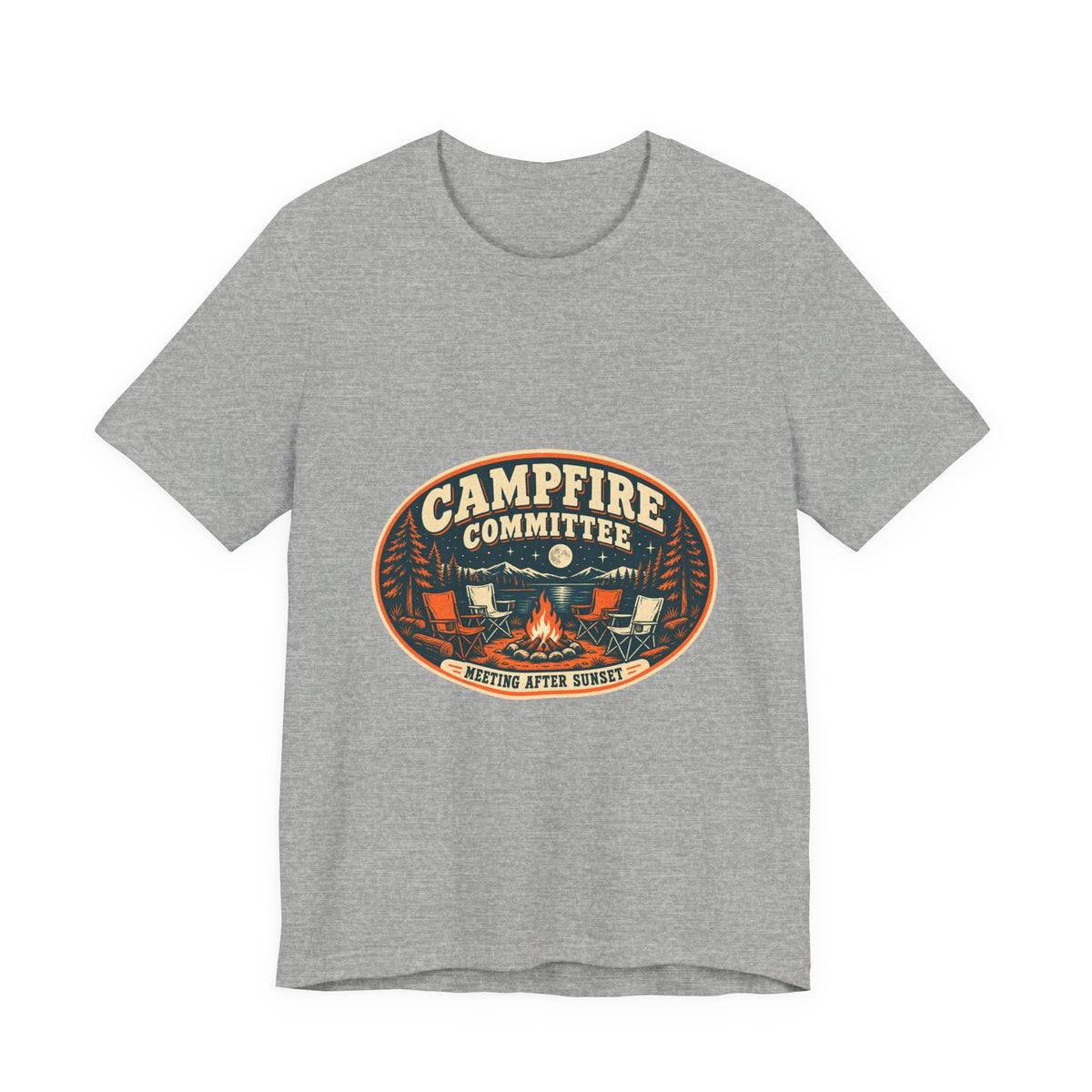 Campfire Committee T-Shirt — Meeting After Sunset Vintage Camping Badge Tee