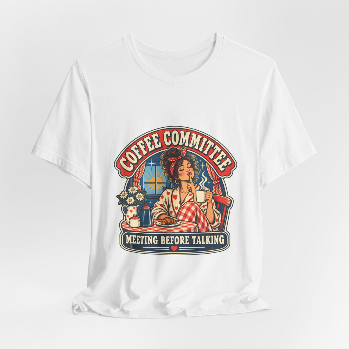 Coffee Committee T-Shirt, Meeting Before Talking Retro Coffee Lover Tee